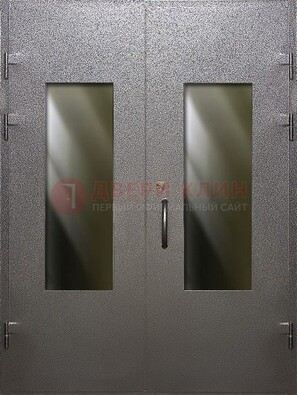 Серая тамбурная дверь со стеклянными вставками ДТМ-8 в Домодедово