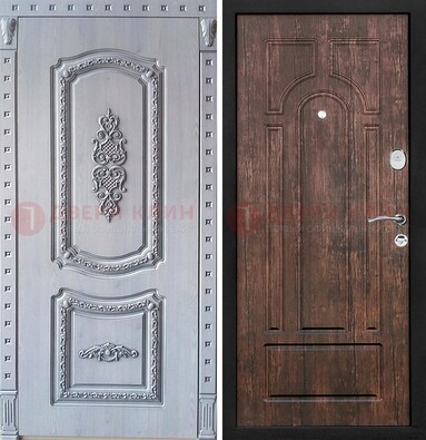 Железная дверь с узором и виноритом внутри Тисненый орех ДВТ-102 в Домодедово