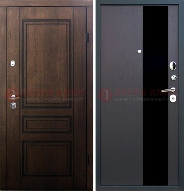 Входная дверь Итальянский орех с МДФ с черным стеклом ДМ-1199 в Домодедово