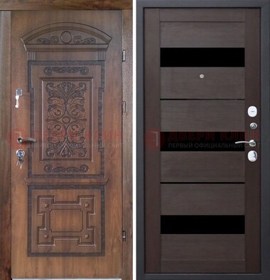 Стальная коричневая филенчатая дверь с виноритом и темной МДФ ДВТ-122 в Домодедово