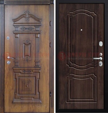 Темная железная филенчатая дверь с виноритом Тисненый орех внутри ДВТ-132 в Домодедово
