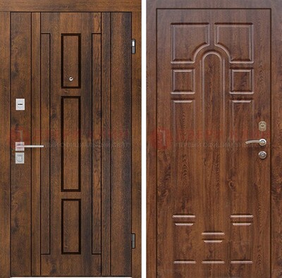 Стальная коричневая дверь с МДФ и коричневой МДФ внутри ДМ-1388 в Домодедово