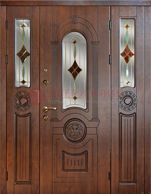 Парадная полуторная дверь с виноритом и витражом ДВТ-172 в Домодедово