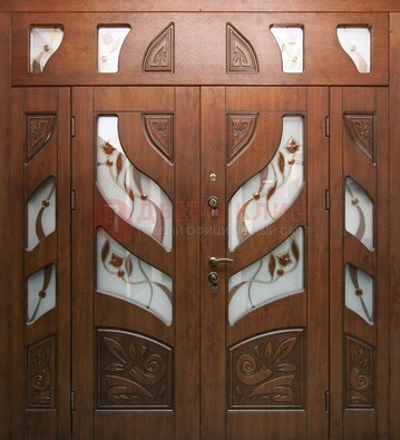 Элитная двухстворчатая дверь с витражным стеклом ДВТ-173 в Мурино