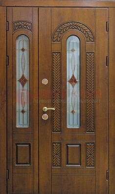 Темная стальная дверь с виноритом и стеклом ДВТ-179 в Домодедово
