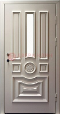 Белая уличная дверь с виноритом и стеклом ДВТ-201 в Домодедово