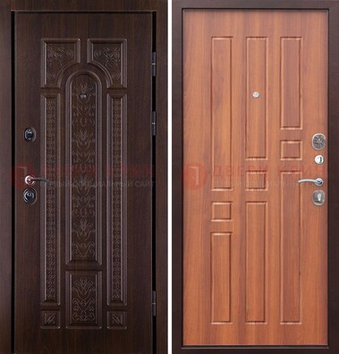 Темная металлическая дверь с виноритом и узором ДВТ-224 в Домодедово