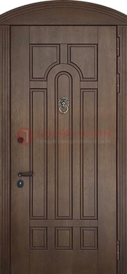 Коричневая стальная дверь с виноритом в форме арки ДВТ-237 в Домодедово