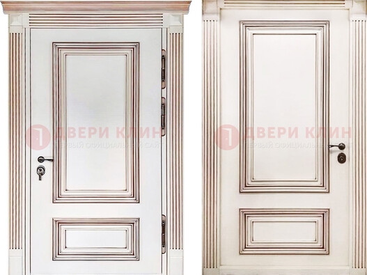 Белая металическая дверь с виноритом для дома ДВТ-239 в Домодедово