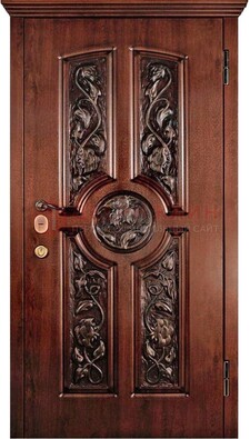 Филенчатая металлическая дверь с виноритом и резьбой ДВТ-69 в Домодедово