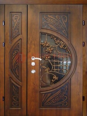 Металлическая дверь с виноритом и резной панелью внутри ДВТ-70 в Домодедово