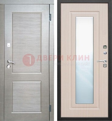 Светлая металлическая филенчатая дверь и МДФ Белый дуб с зеркалом ДЗ-104 в Домодедово