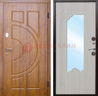 Коричневая металлическая дверь c МДФ с узором и зеркалом ДЗ-105 в Домодедово