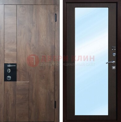 Металлическая дверь Темный орех c МДФ с зеркалом ДЗ-106 в Домодедово