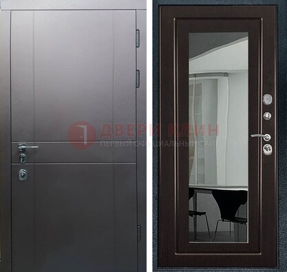 Входная дверь с порошковым напылением Темное серебро c МДФ Венге с зеркалом ДЗ-108 в Домодедово