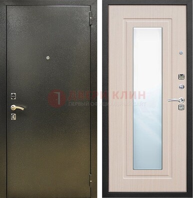 Входная темная дверь c порошковым покрытием и МДФ Белый дуб и зеркалом ДЗ-112 в Домодедово