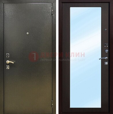 Входная темно-серая дверь c порошковым покрытием и МДФ с зеркалом ДЗ-114 в Домодедово