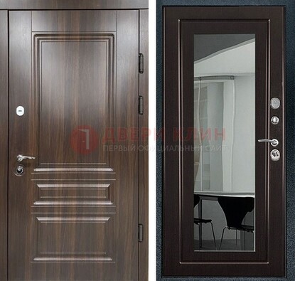 Железная коричневая дверь с МДФ Венге c зеркалом ДЗ-124 в Домодедово