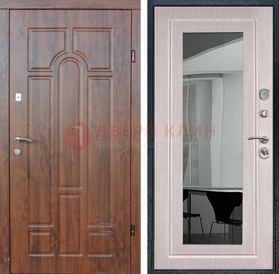 Входная коричневая дверь с МДФ Белый дуб и зеркалом ДЗ-126 в Санкт-Петербурге