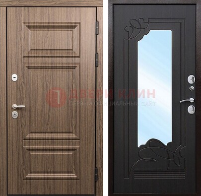 Входная коричневая дверь с зеркалом МДФ Венге ДЗ-127 в Домодедово