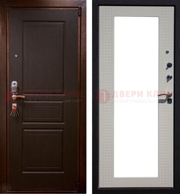 Коричневая железная дверь с панелями МДФ и зеркалом ДЗ-133 в Химках