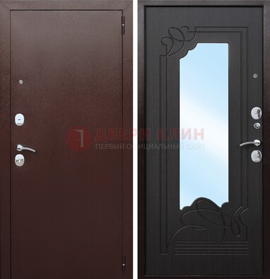 Коричневая стальная дверь с зеркалом ДЗ-18 в Домодедово