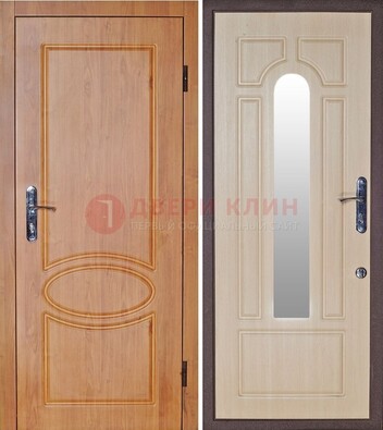 Светлая железная дверь с зеркалом ДЗ-24 в Домодедово