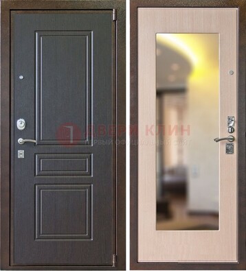 Коричневая стальная дверь с зеркалом МДФ внутри ДЗ-27 в Кудрово