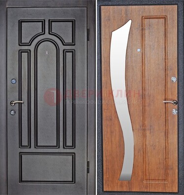 Темная железная дверь с зеркалом ДЗ-35 в Домодедово