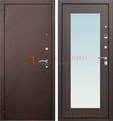 Коричневая входная дверь с зеркалом МДФ внутри ДЗ-40 в Домодедово