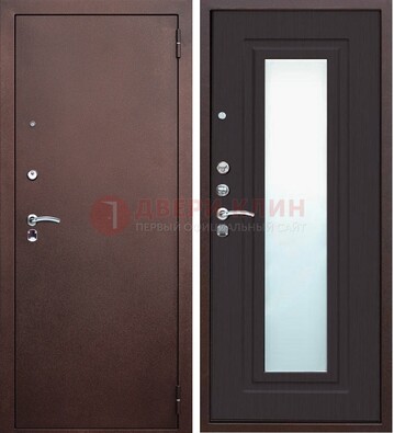Коричневая металлическая дверь с зеркалом ДЗ-43 в Кашире