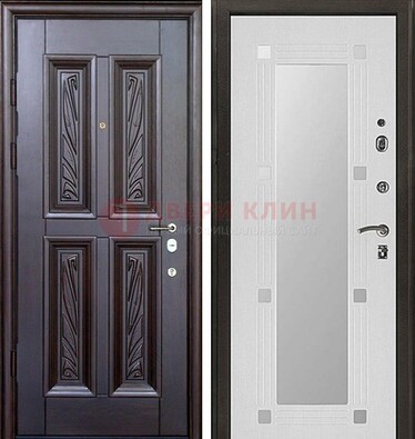 Коричневая стальная дверь с зеркалом МДФ внутри ДЗ-44 в Домодедово