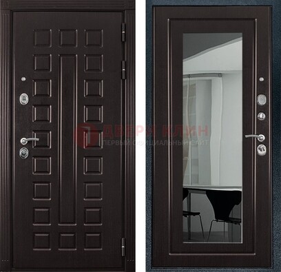 Темная металлическая дверь с зеркалом МДФ внутри ДЗ-4 в Домодедово