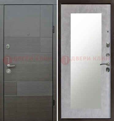 Серая входная дверь с МДФ панелью и зеркалом внутри ДЗ-51 в Домодедово