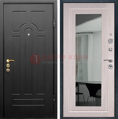 Темная стальная дверь с МДФ Капучино и зеркалом ДЗ-55 в Домодедово