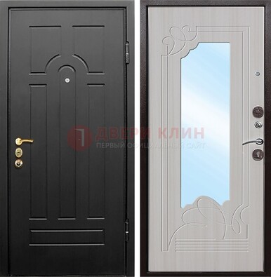 Темная входная дверь с МДФ Беленый дуб и зеркалом ДЗ-58 в Домодедово