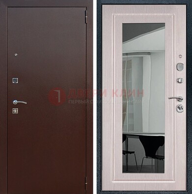 Входная дверь с порошковым напылением Медный антик/Белый дуб с зеркалом ДЗ-63 в Кудрово
