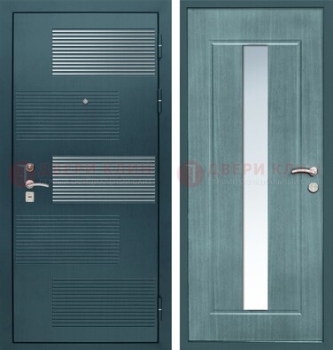 Входная дверь с зеркальной вставкой внутри с голубым МДФ с зеркалом ДЗ-71 в Домодедово
