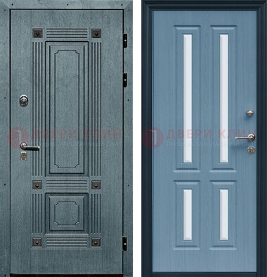 Голубая филенчатая дверь с МДФ и зеркальными вставками внутри ДЗ-80 в Сочи