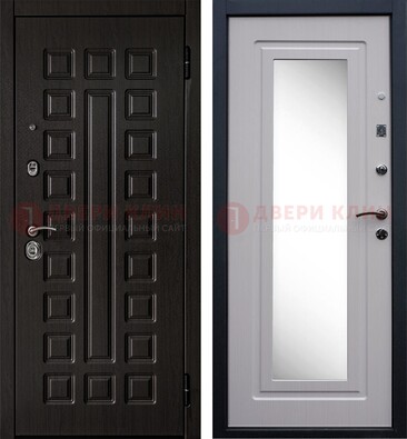 Черная филенчатая металлическая дверь МДФ с зеркалом ДЗ-83 в Домодедово