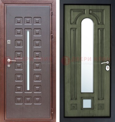 Металлическая дверь МДФ со стеклянной вставкой снаружи и зеркальными внутри ДЗ-84 в Домодедово