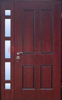 Красная входная полуторная дверь со стеклом ПЛ-10 в Домодедово