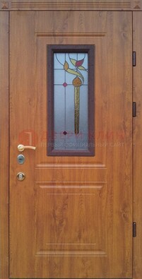 Железная дверь с МДФ и витражом ВЖ-24 в Домодедово