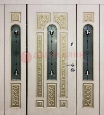 Светлая железная дверь с МДФ и витражом ВЖ-34 в Домодедово